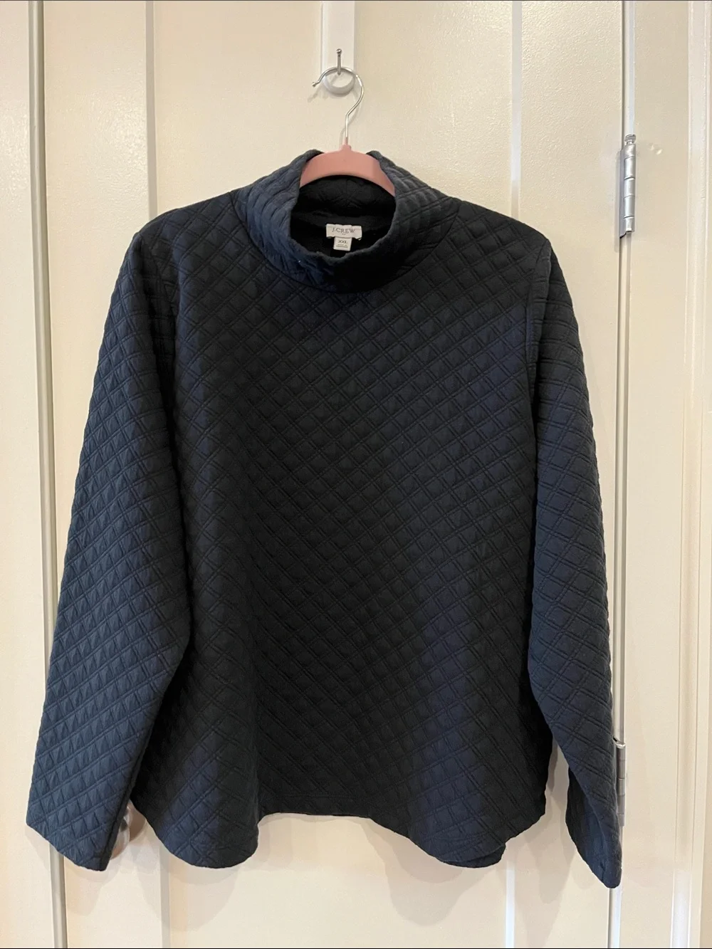 J. Crew Black Quilted Mock Neck Sweatshirt